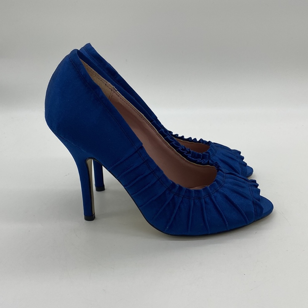 Gwyneth Quinn Heels Pumps Open Toe Shoes Ruffles Blue Womens Size 6 M